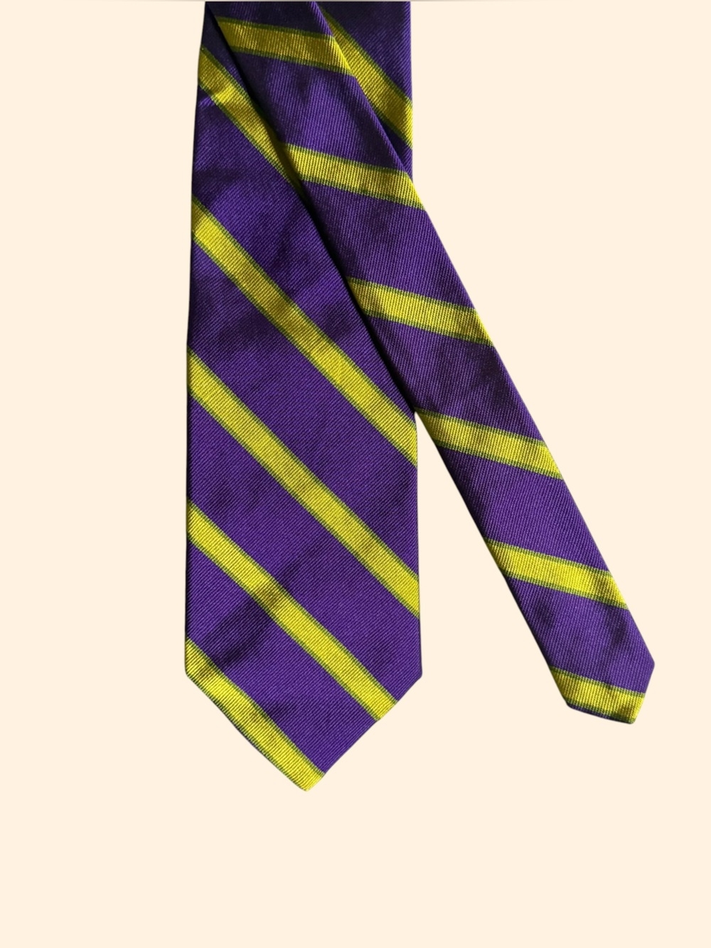 J McLaughlin Silk Tie Purple Lime Green Striped Preppy Mens Necktie 3.75”